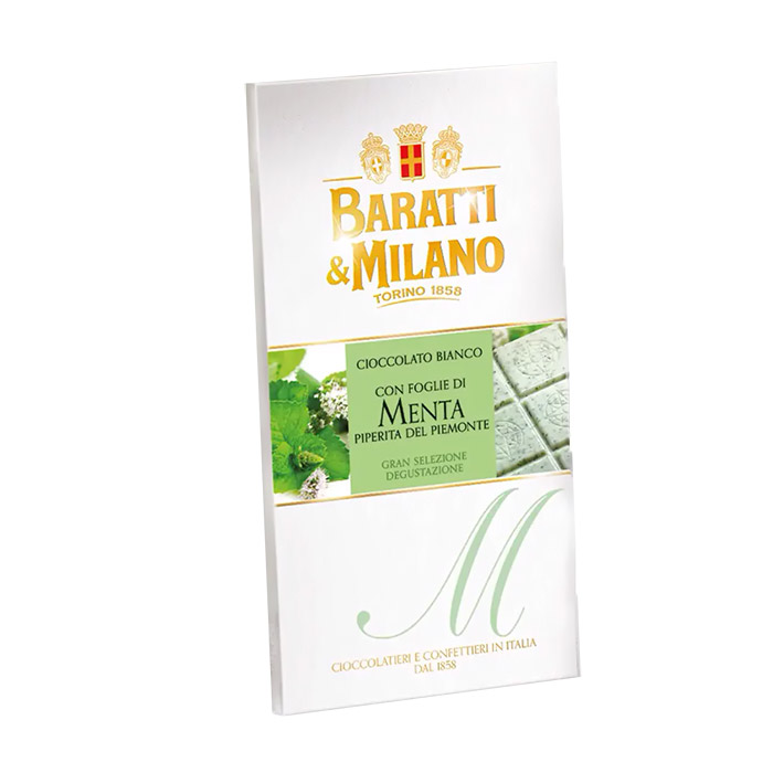 Baratti & Milano white chocolate with peppermint leaves 75g